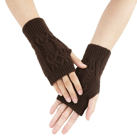 AWZXDE Ladies Warm Knit Fingerless Gloves Convertible Mittens with Fashion Flowers for Women - Stylish and Functional Winter Accessories Coffee,One Size