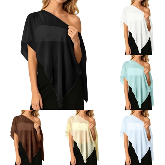 AWZXDE Lightweight Chiffon Summer Beach Wrap Soft Flowy Shawl Breathable Sun Scarf Versatile Evening Stole Dressy Cover Up Shawl for Women Black,S