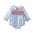 thumbnail image 1 of AWZXDE Little Girls Clothes Long Sleeve Bodysuit Candy Cane Print Collar Smocked Holiday Casual Romper Blue - 3-6 Months, 1 of 7