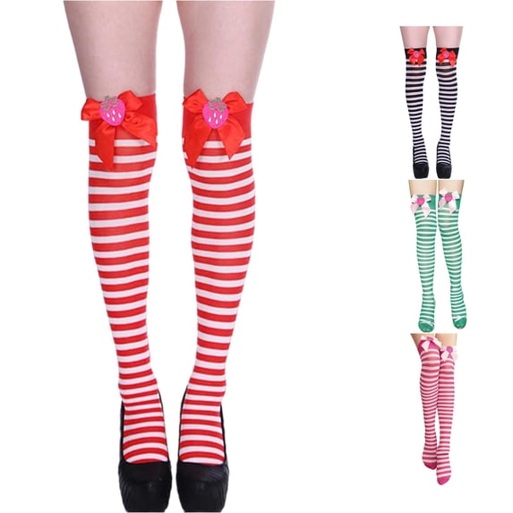 AWZXDE Long Socks Adult Striped Thigh High Socks With Bow Soft Stretchy Over Knee Socks For Daily And Outfit