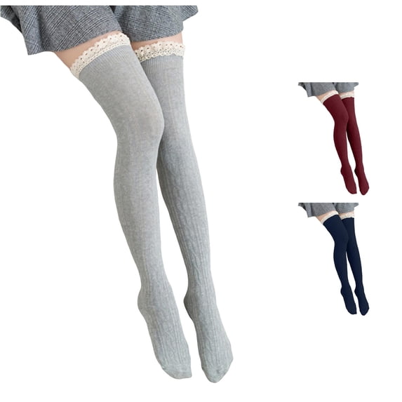 AWZXDE Long Socks Lace Knit Thigh High Long Socks for Women Soft Ribbed Casual Socks for Daily Outfits