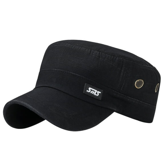 AWZXDE Men Leather Patch Flat Top Newsboy Style Hat Adjustable Sun Hat for Casual Outdoor Daily Wear Black