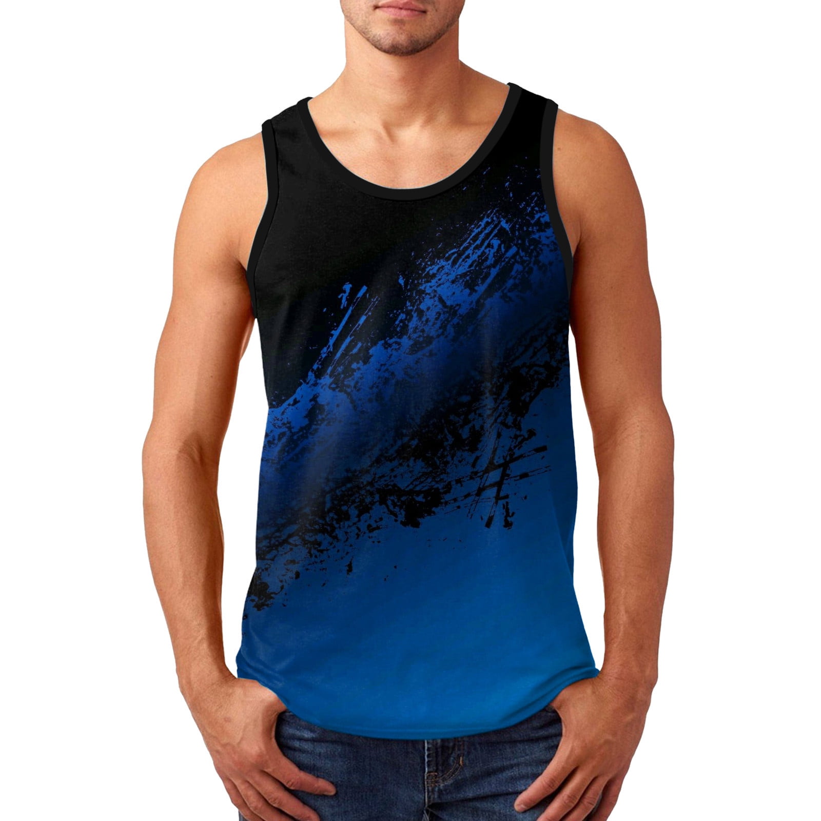 AWZXDE Men Summer Print Casual Beach Top Fashion Sports Sleeveless ...