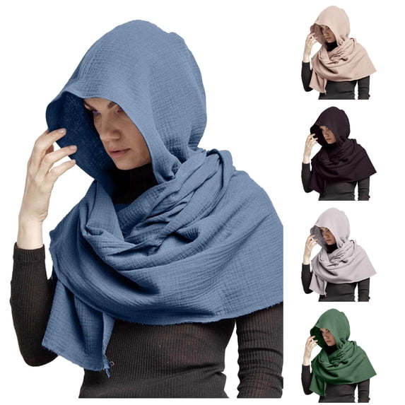 AWZXDE Men Women Hooded Scarf Winter Crinkle Soft Neckerchief Wrap Blue