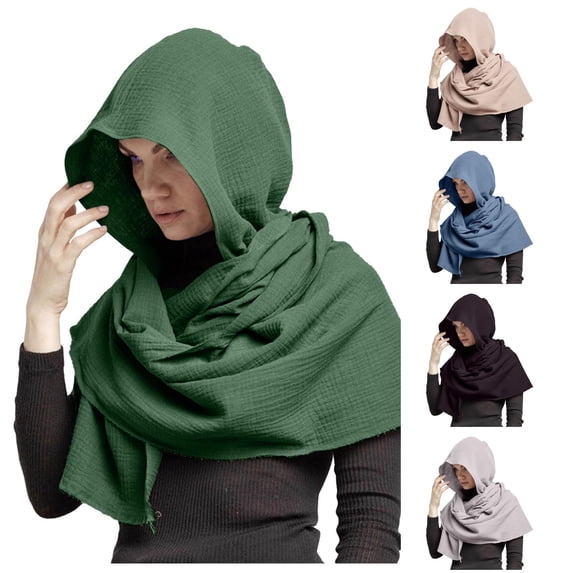 AWZXDE Men Women Hooded Scarf Winter Crinkle Soft Neckerchief Wrap Green