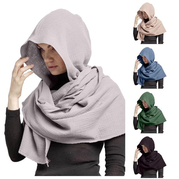 AWZXDE Men Women Hooded Scarf Winter Crinkle Soft Neckerchief Wrap Light Gray