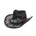 thumbnail image 1 of AWZXDE Men Women Summer Handmade Straw Cowboy Hat Hollowed Out Design Western Style Sun Protection Cap, 1 of 3