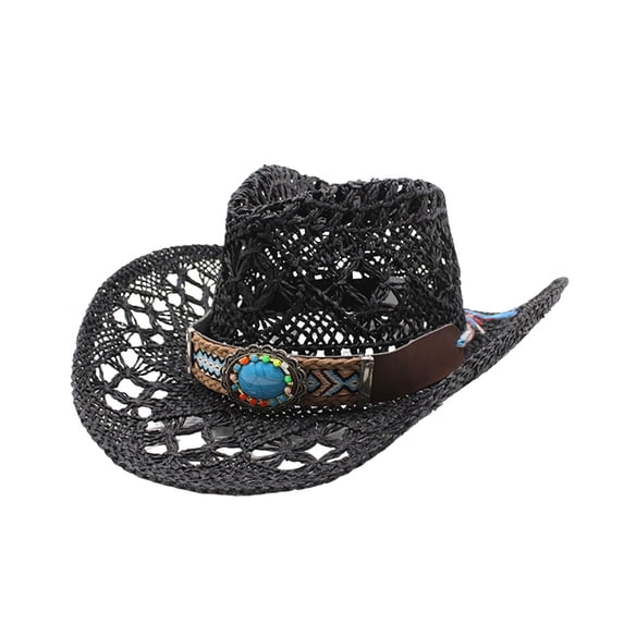 AWZXDE Men Women Summer Handmade Straw Cowboy Hat Hollowed Out Design Western Style Sun Protection Cap