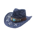 thumbnail image 1 of AWZXDE Men Women Summer Handmade Straw Cowboy Hat Hollowed Out Design Western Style Sun Protection Cap, 1 of 3