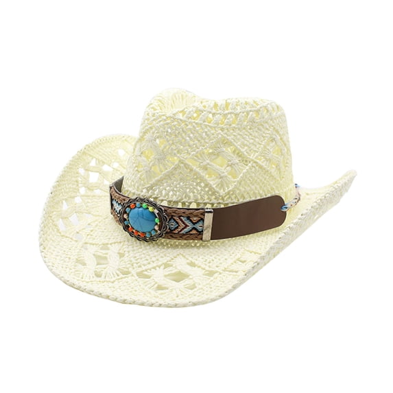 AWZXDE Men Women Summer Handmade Straw Cowboy Hat Hollowed Out Design Western Style Sun Protection Cap