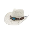 thumbnail image 1 of AWZXDE Men Women Summer Handmade Straw Cowboy Hat Hollowed Out Design Western Style Sun Protection Cap, 1 of 3