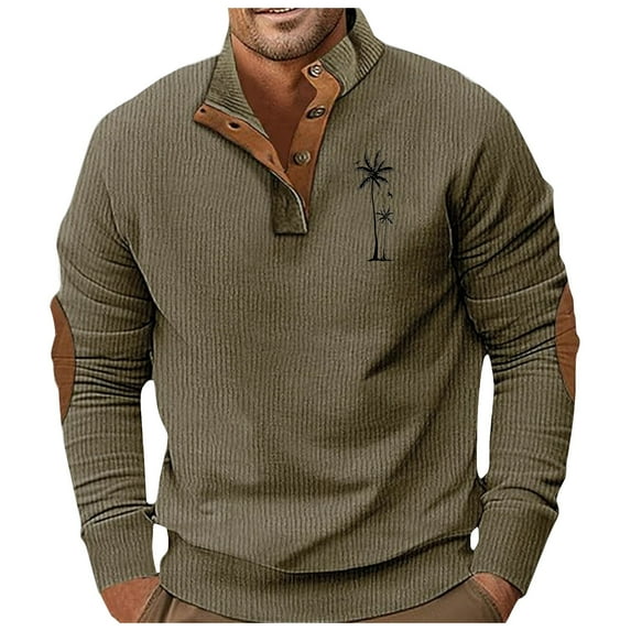 AWZXDE Men's Autumn Winter Solid Color Quarter Zip Fashion Print Pattern Casual Collar Stand Neck Pullover Sweatshirt Army Green,XXL