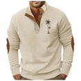 thumbnail image 1 of AWZXDE Men's Autumn Winter Solid Color Quarter Zip Fashion Print Pattern Casual Collar Stand Neck Pullover Sweatshirt Khaki,S, 1 of 4