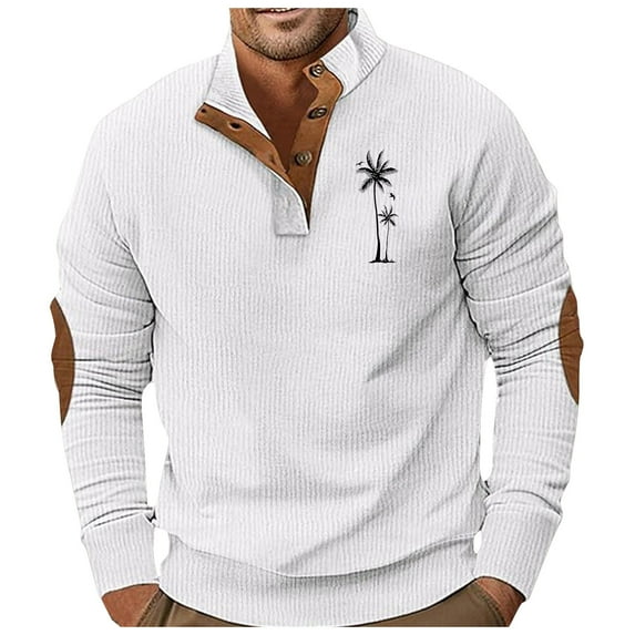 AWZXDE Men's Autumn Winter Solid Color Quarter Zip Fashion Print Pattern Casual Collar Stand Neck Pullover Sweatshirt White,XXL