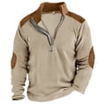 thumbnail image 1 of AWZXDE Men's Casual Half Zip Patchwork Stand Collar Sweatshirt, Minimalist No Hood Pullover Khaki,S, 1 of 3