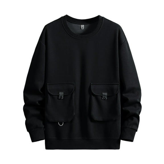 AWZXDE Men's Casual Pullover Sweatshirt, Crewneck Long Sleeve Shirt with Pocket,Fall Top Black,XXXXXXL