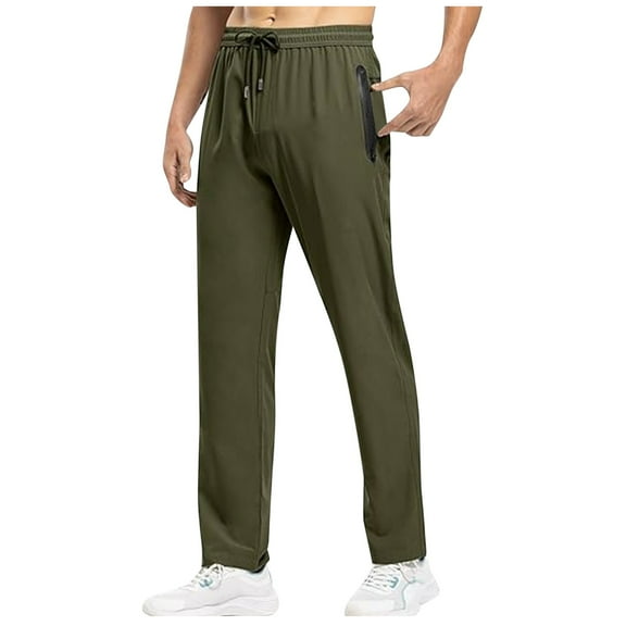AWZXDE Men's Casual Straight Leg Pants Solid Color with Drawstring Waist & Pockets Fashion Loose Fit Trousers for Teens Green,S