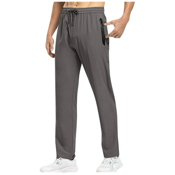 AWZXDE Men's Casual Straight Leg Pants Solid Color with Drawstring Waist & Pockets Fashion Loose Fit Trousers for Teens Grey,XXL