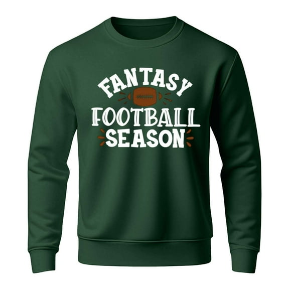 AWZXDE Men's Crewneck Long Sleeve Sweatshirt with Football Print, Casual Minimalist Game Day Pullover Dark Green,S
