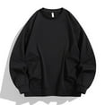 thumbnail image 1 of AWZXDE Men's Drop Shoulder Sweatshirt with Patch Pocket, Oversized Casual Pullover, Solid Color Crewneck Long Sleeve Top Black,L, 1 of 8