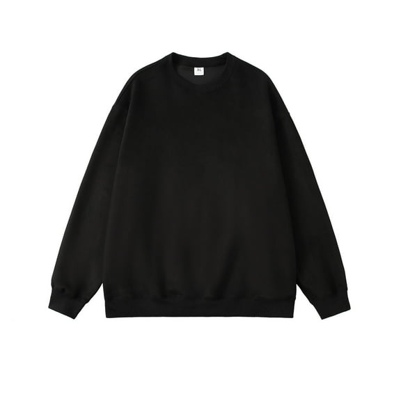 AWZXDE Men's Fall Winter Solid Color Crewneck Sweatshirt, Relaxed Versatile Fashion Pullover Black,XL