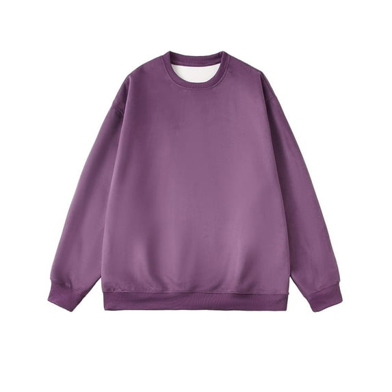 AWZXDE Men's Fall Winter Solid Color Crewneck Sweatshirt, Relaxed Versatile Fashion Pullover Purple,XXXXXL