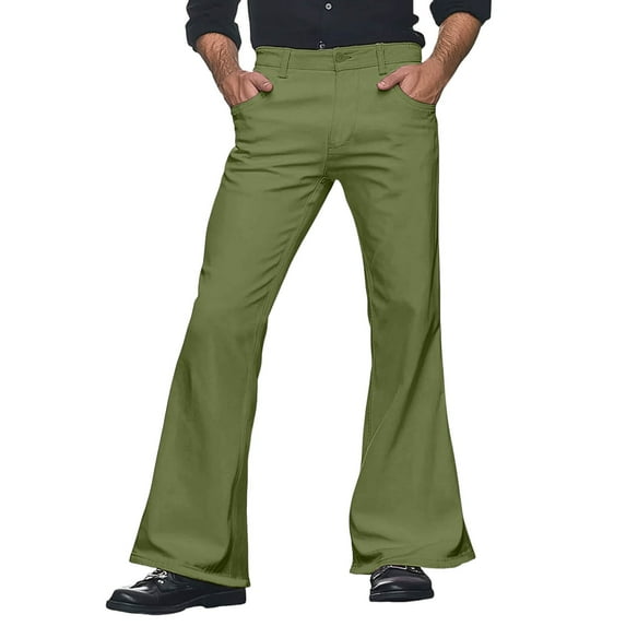 AWZXDE Men's Flare Leg Pants with Button Closure Solid Color Casual Wear Stretchy Comfortable Bootcut Relax Trousers Army Green,XL