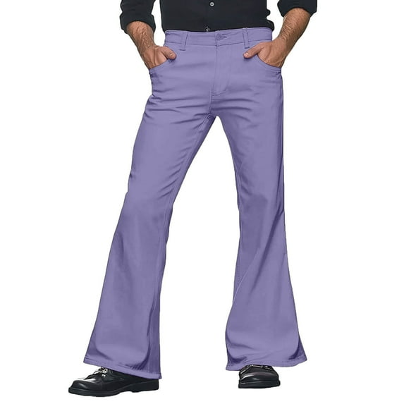 AWZXDE Men's Flare Leg Pants with Button Closure Solid Color Casual Wear Stretchy Comfortable Bootcut Relax Trousers Purple,S