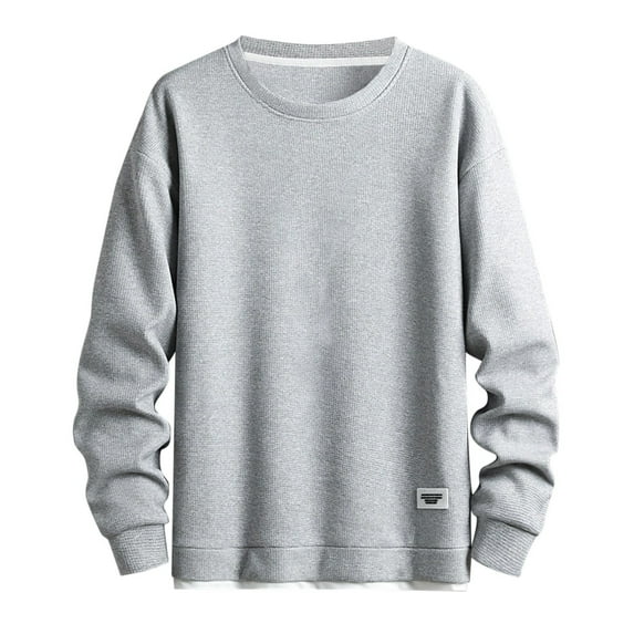 AWZXDE Men's Knit Pullover Sweatshirt, Breathable Textured Crewneck Long Sleeve Top, Lightweight Casual Fall Spring shirt Light Gray,L