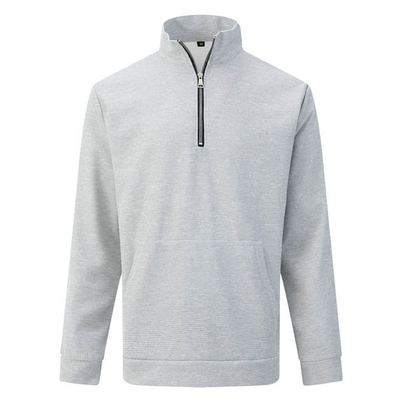 AWZXDE Men's Knit Quarter Zip Sweatshirt, Stand Collar Pocket Pullover, Thermal Fall Winter Top Grey,XXXL