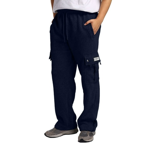 AWZXDE Men's Lined Cargo Joggers with Drawstring, Loose Fit Winter Warm Work Pants with Multiple Pockets Utility Style Navy,XXL