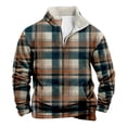 thumbnail image 1 of AWZXDE Men's Long Sleeve Plaid Half Zip Sweatshirt with Pockets, Warm Casual Pullover Brown,S, 1 of 3