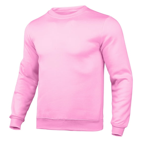 AWZXDE Men's Minimalist Solid Crewneck Sweatshirt, Casual Long Sleeve Pullover for Sports Pink,S