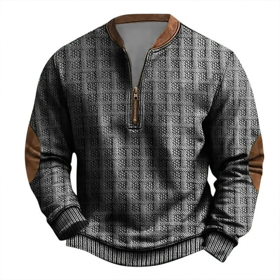 AWZXDE Men's Plaid Pattern Quarter Zip Sweatshirt, Casual Crewneck Pullover, Lightweight Fall Shirt Black,S