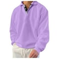 thumbnail image 1 of AWZXDE Men's Plaid Print Button Down Collar Sweatshirt, Fold Over Neck Pullover for Fall and Winter Purple,XL, 1 of 5