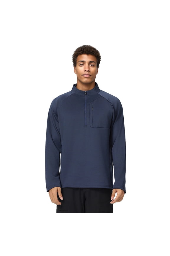 Men's Slim Fit Quarter Zip Sweatshirt, Stand Collar Thermal Pullover, Warm & Stylish Top Dark Blue,L