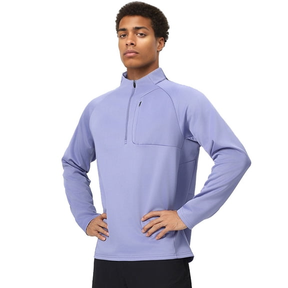 AWZXDE Men's Slim Fit Quarter Zip Sweatshirt, Stand Collar Thermal Pullover, Warm & Stylish Top Light Purple,XXXXXL
