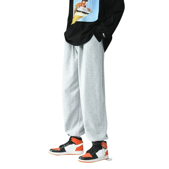 AWZXDE Men's Soft Casual Joggers Loose Fit Tapered Ankle Pants with Pockets Fall Youth Outdoor Sweatpants Grey,XL