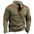 thumbnail image 1 of AWZXDE Men's Solid Color Button Stand Collar Sweatshirt, Thick Warm Pullover Khaki,XL, 1 of 2