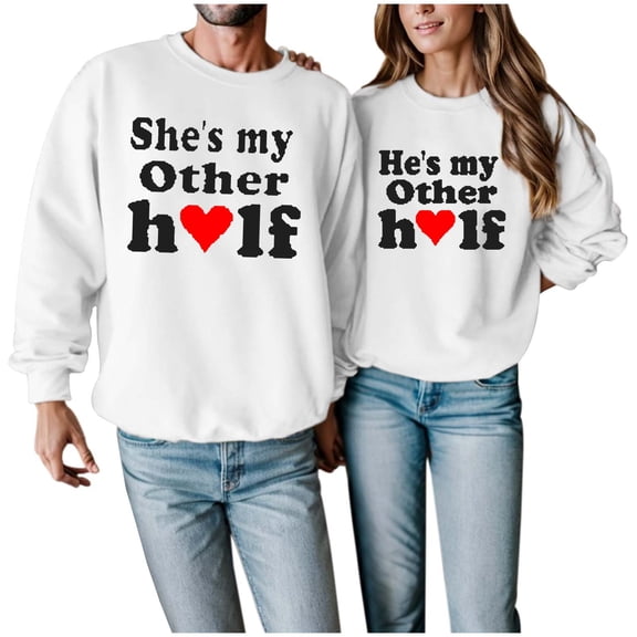 AWZXDE Men's Solid Color Casual Letter Print Pattern Athletic Style Couple Matching Pullover Sweatshirt White,XXL