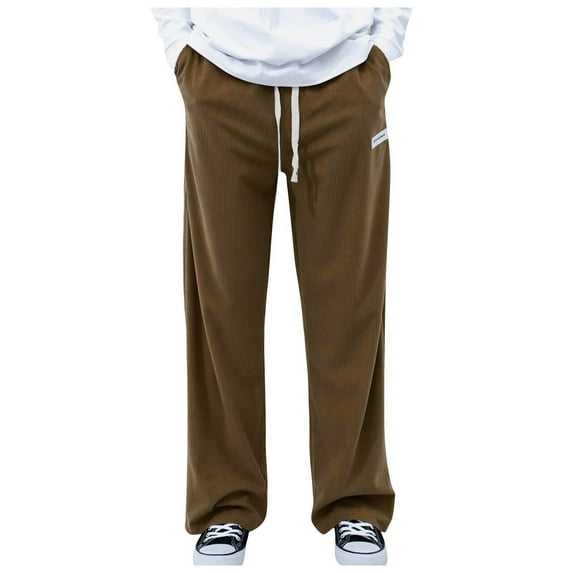 AWZXDE Men's Solid Color Corduroy Wide Leg Casual Pants with Drawstring, Elevated Sporty Trousers Minimalist Style Coffee,XXXL