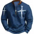 thumbnail image 1 of AWZXDE Men's Solid Color Crew Neck Print Long Sleeve Athletic Casual Sweatshirt No Hood Blue,S, 1 of 3