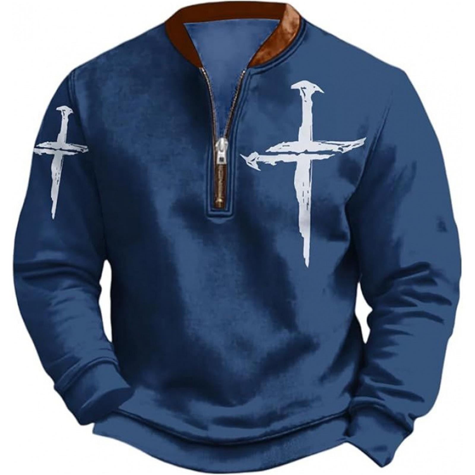 AWZXDE Men's Solid Color Crew Neck Print Long Sleeve Athletic Casual ...