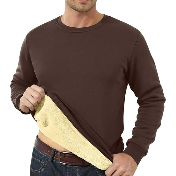 AWZXDE Men's Solid Color Crewneck Sweatshirt, Casual Minimalist Home Wear Pullover Coffee,XL