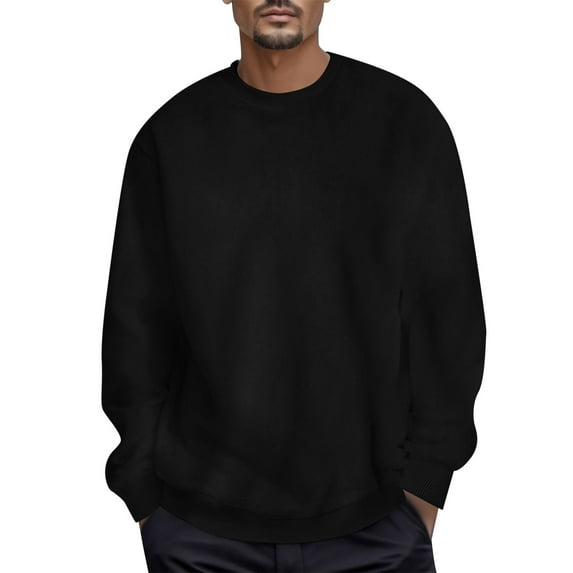 AWZXDE Men's Solid Color Crewneck Sweatshirt, Versatile Warm Long Sleeve Pullover for Fall and Winter Black,XXL
