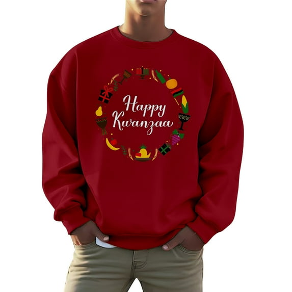 AWZXDE Men's Solid Color Crewneck Sweatshirt with Letter Print, Casual Minimalist No Hood Pullover Red,S
