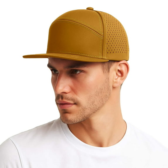 AWZXDE Men's Solid Color Flat Brim Baseball Cap Outdoor Sport Mesh Breathable Adjustable Snapback Yellow