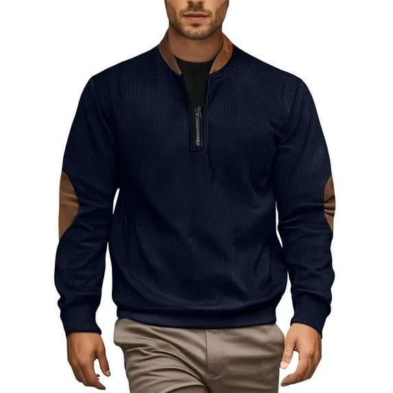 AWZXDE Men's Solid Color Half Zip Casual Sweatshirt, Minimalist Versatile Pullover for Outdoor Wear Navy,XXL
