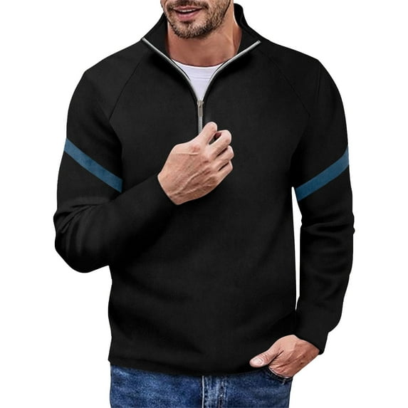 AWZXDE Men's Solid Color Half Zip Casual Sweatshirt, Versatile Long Sleeve Pullover Jacket Black,S