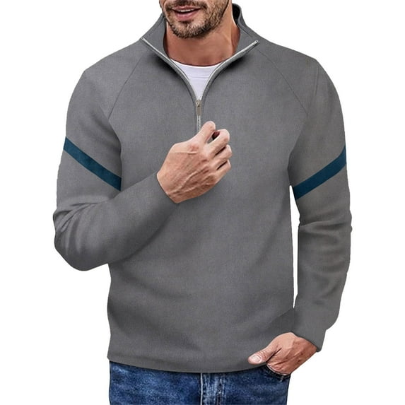 AWZXDE Men's Solid Color Half Zip Casual Sweatshirt, Versatile Long Sleeve Pullover Jacket Grey,S